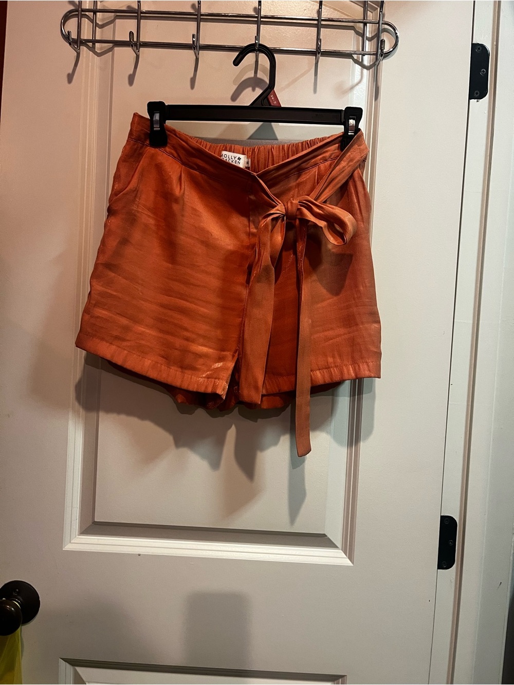 Tie-Waist Satin Shorts in Coral